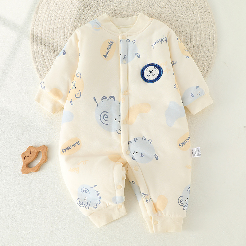 婴儿衣服秋冬季全棉加厚新生儿连体衣120g夹棉无骨宝宝哈衣和尚服