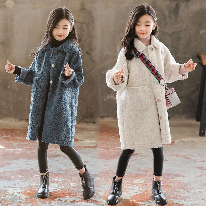 女童外套秋冬季2023新款夹棉加厚中大童洋气冬装中长款大衣