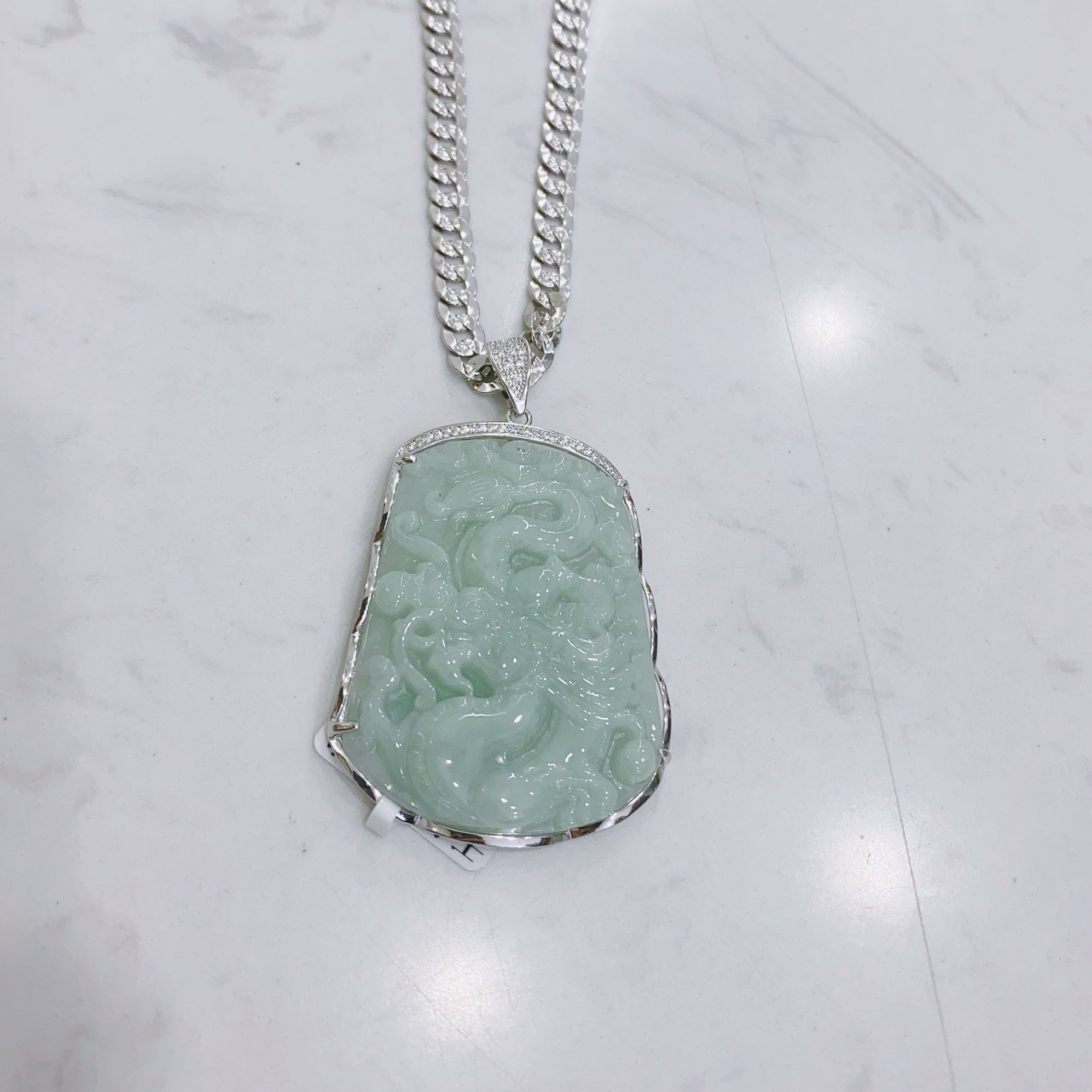 坠链均925银 925银男士龙牌吊坠 镀白金项链