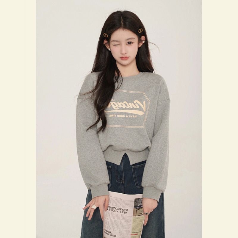 卡腰短款卫衣女初秋季2023新款小个子圆领长袖上衣设计感小众