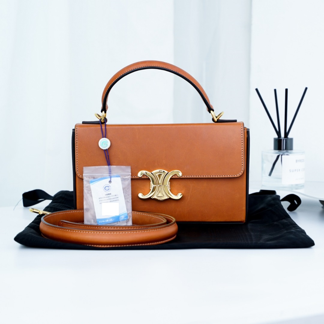 95新 Celine/思琳 Celine赛琳焦糖色新款全皮凯旋盒子包 BJ128