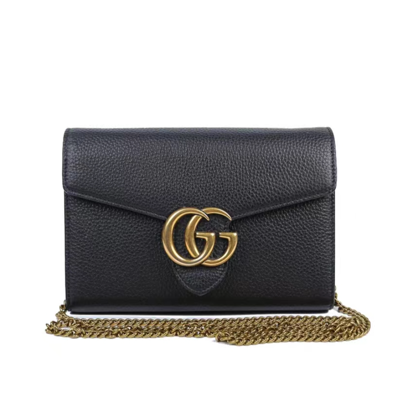 95新 GUCCI/古驰 GUCCI 黑金荔枝WOC链条包/TH24010761