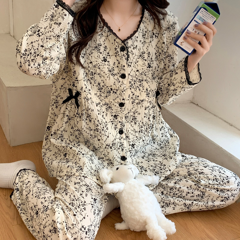 夏季薄款100纯棉月子服婴儿纱布棉吸汗透气产后哺乳喂奶孕妇睡衣