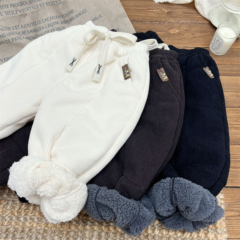 儿童冬季加绒裤子2023新款男孩柔软加厚灯芯绒长裤男宝宝冬季