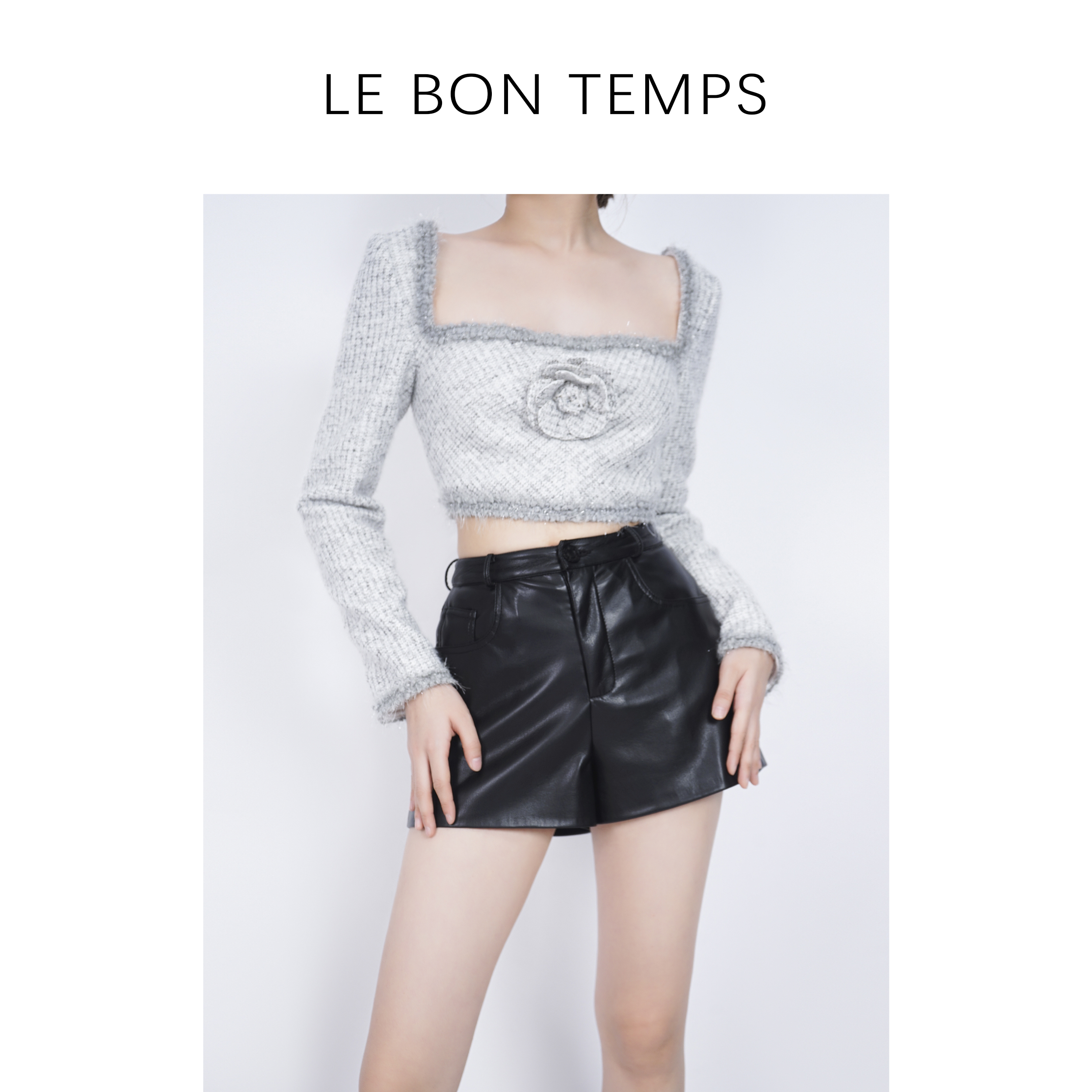 【LBT&秋冬款】复古辣妹减龄休闲方领短款针织上衣c801075