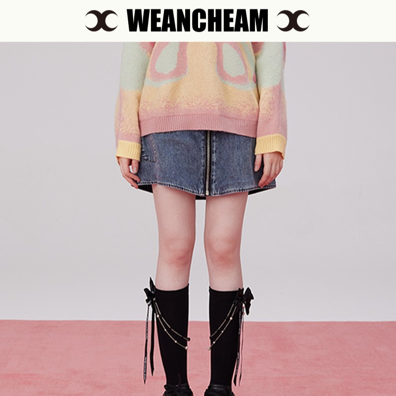 WEANCHEAM蝴蝶拼片女孩洋气秋冬短裙秋季拼接时尚