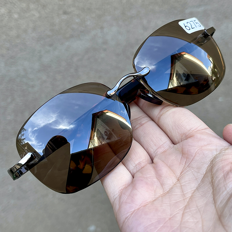 800弯托力克 纯天然茶水晶老料石头眼镜 深茶色无框方圆男太阳镜