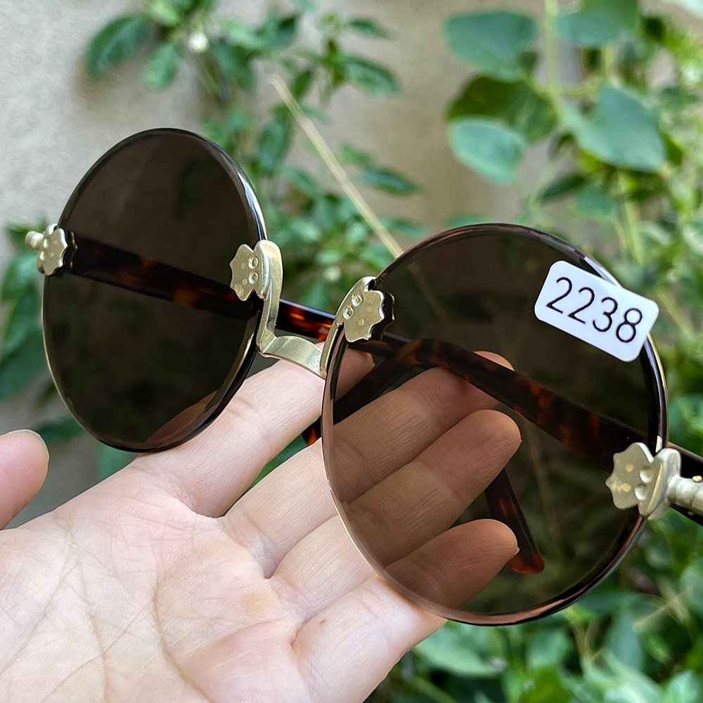 带石纹 超大圆68直径 纯天然茶水晶老石头眼镜深茶色太阳镜反梁子