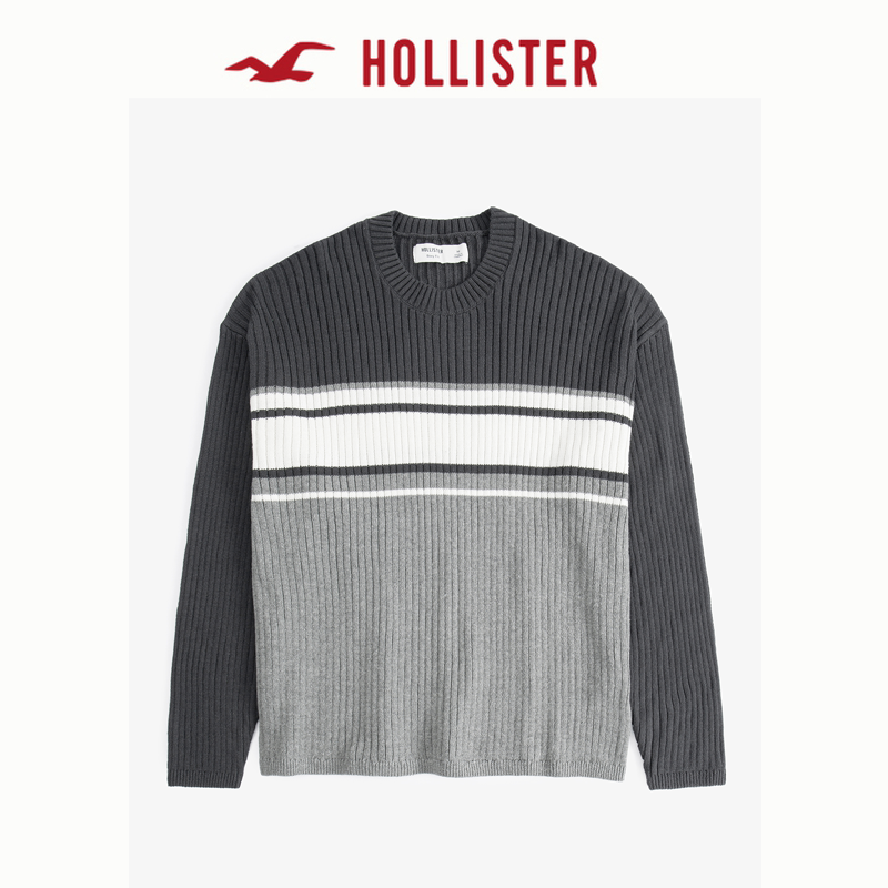 Hollister25春季美式撞色条纹圆领针织衫毛衣男装320-5010