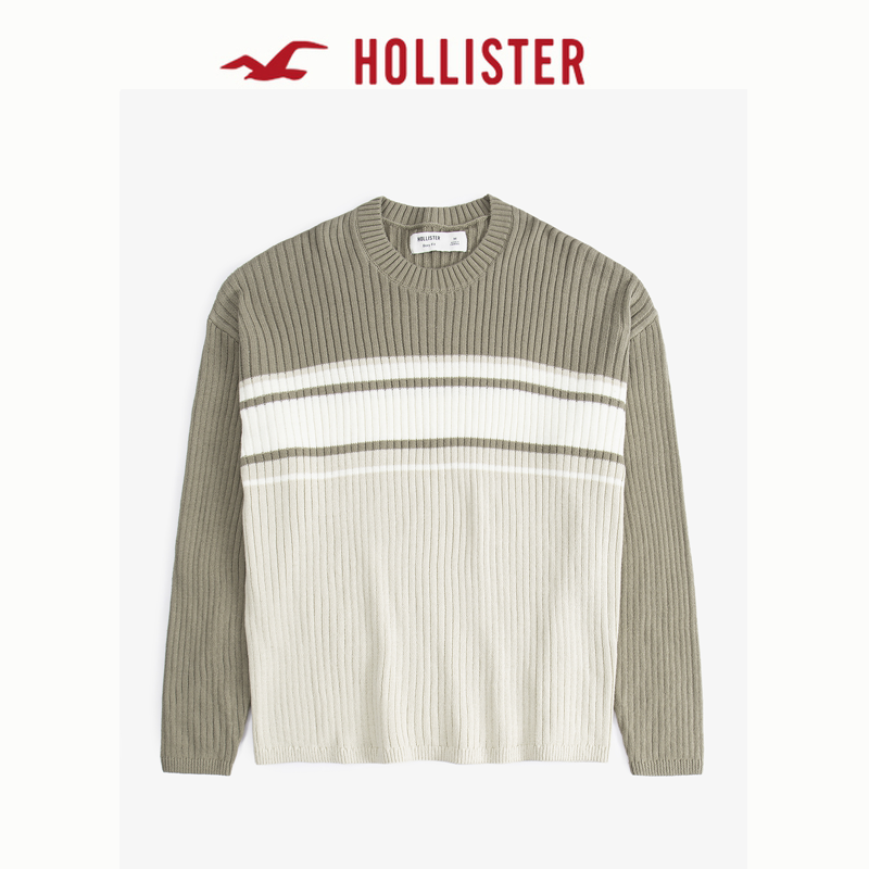 Hollister25春款美式撞色条纹套头针织衫毛衣男装320-5027