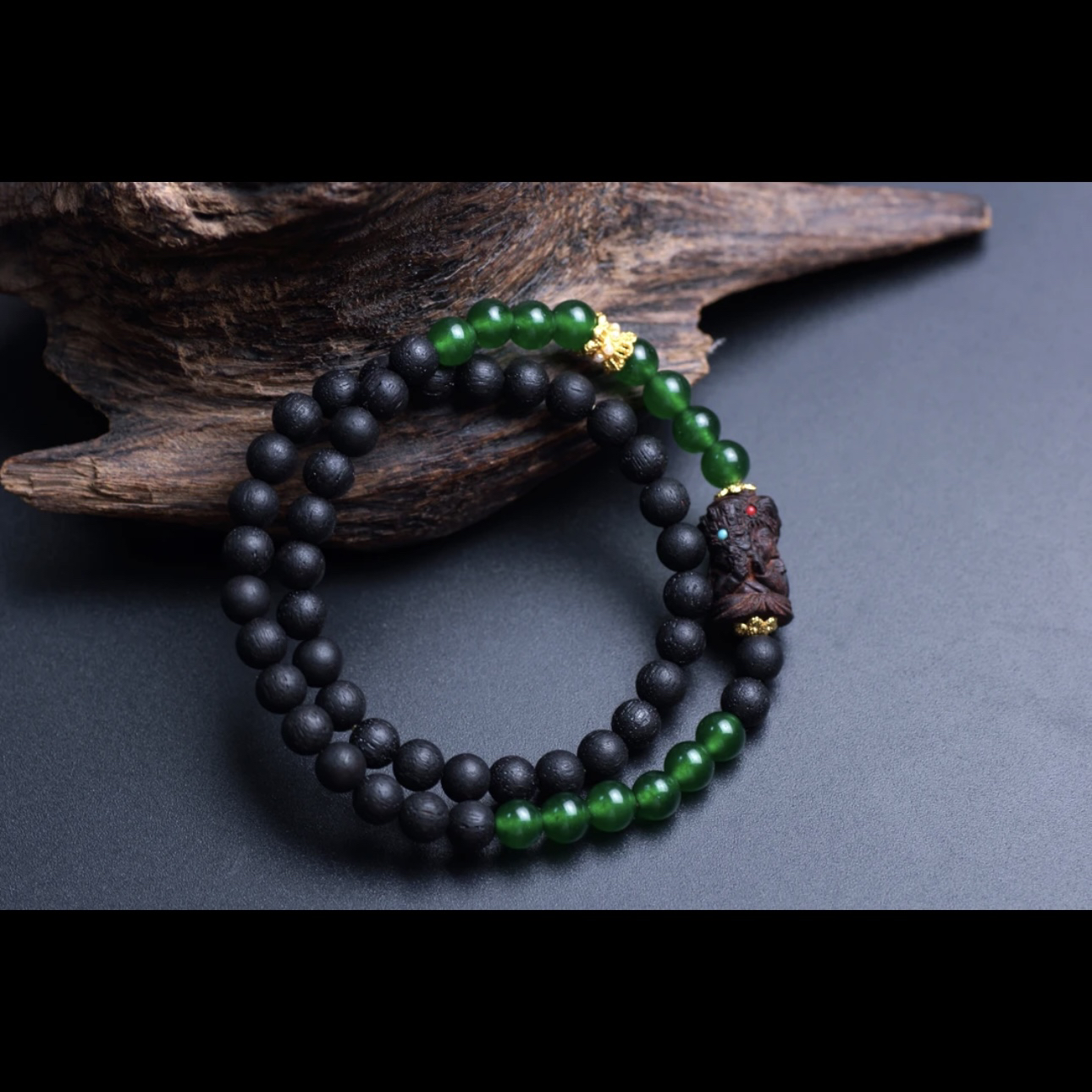 非金属布艺手链 黑扎基 0.6圆珠双圈降香中式时尚手串