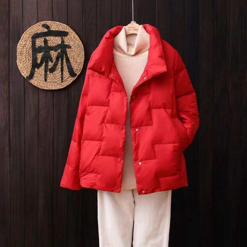 艾莱依羽绒服2023冬季新款羽绒服女短款面包服韩版时尚立领羽绒服