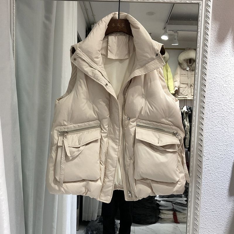 艾莱依羽绒服胖特大码300斤秋冬加厚坎肩拉链羽绒服马甲女宽松百