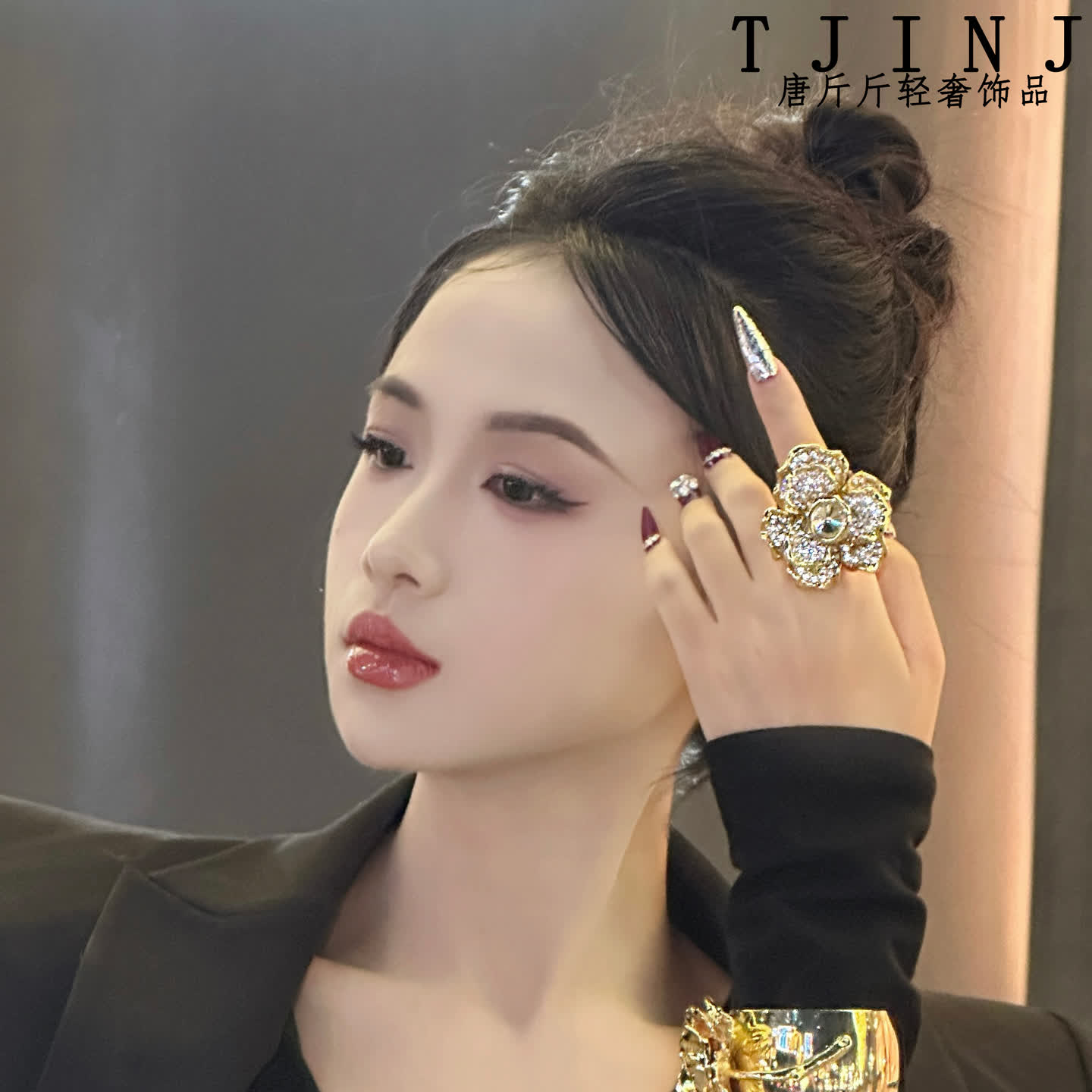 铜合金戒指 【华丽轻舞】高级感设计款花朵戒指重工立体浮雕