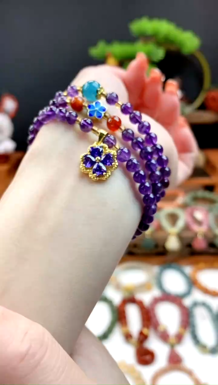【闪购商品】水晶手串未镶嵌（多样性发货）三圈紫晶四叶草