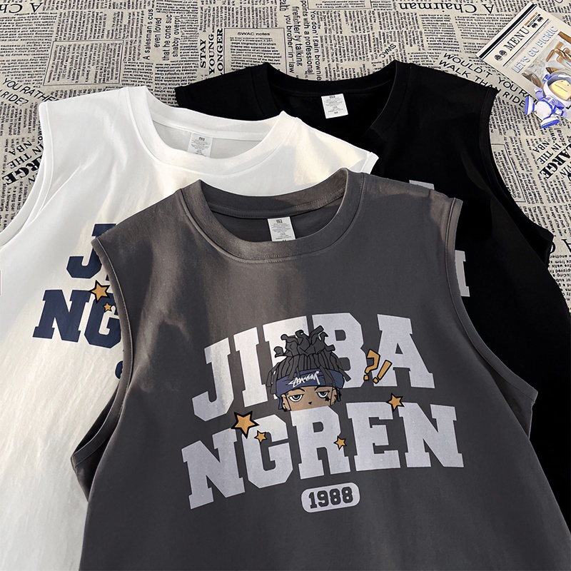 男童夏季纯棉无袖儿童背心新款中大童装美式卡通宽松薄款T恤上衣