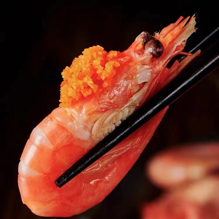 熟冻北极甜虾 头籽 无冰净重3斤/盒  解冻即可食用