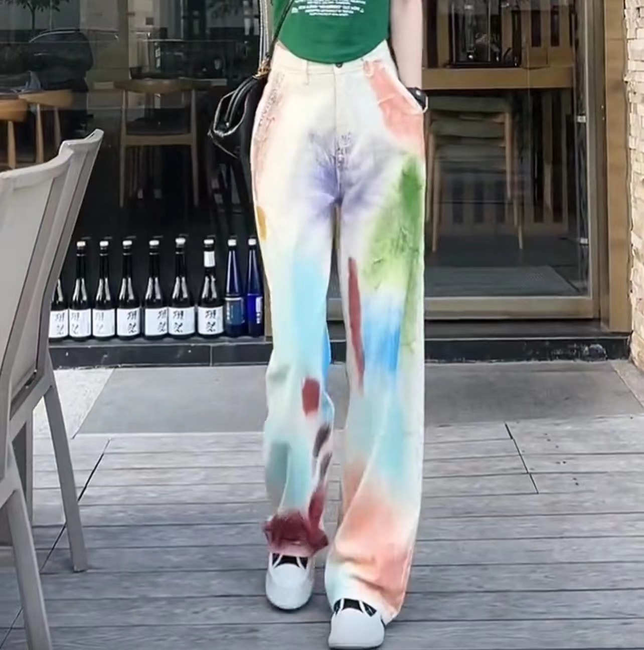 k5112 CC推荐 设计感彩绘刷漆花色休闲牛仔长裤