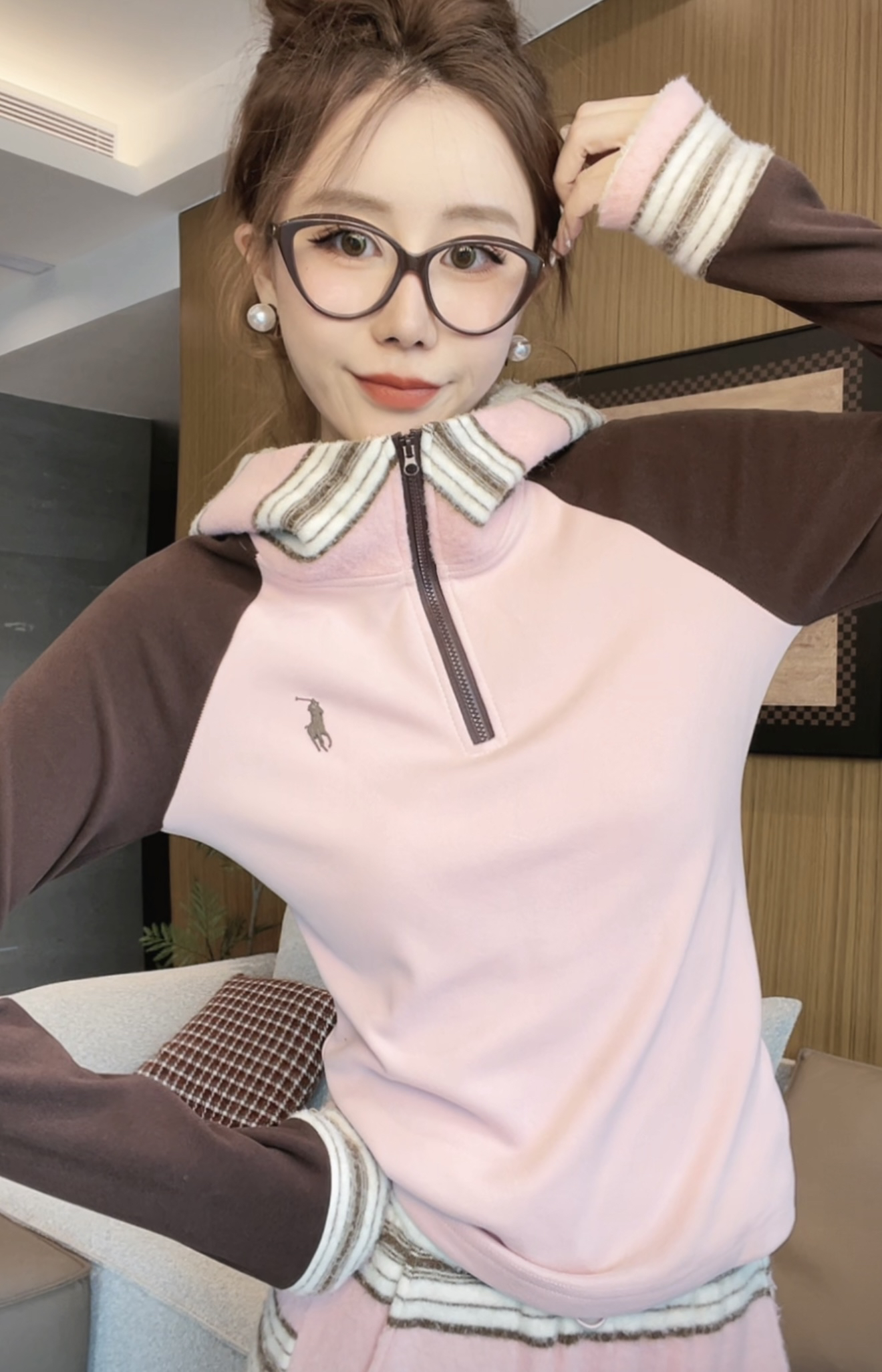 f4402 2024秋冬 撞色刺绣加绒连帽卫衣