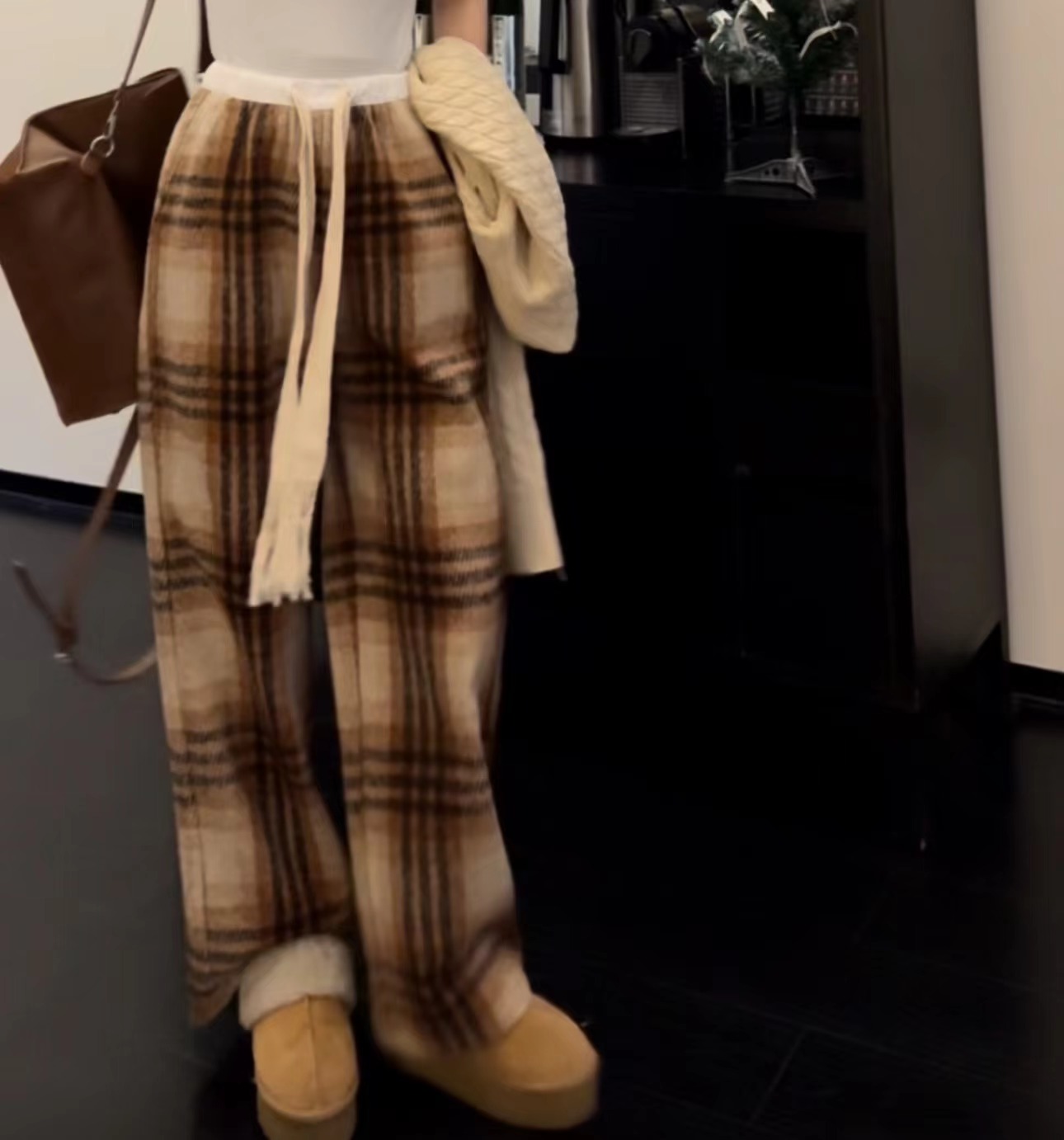 v3889 CC推荐 秋冬复古加绒毛呢裤阔腿裤