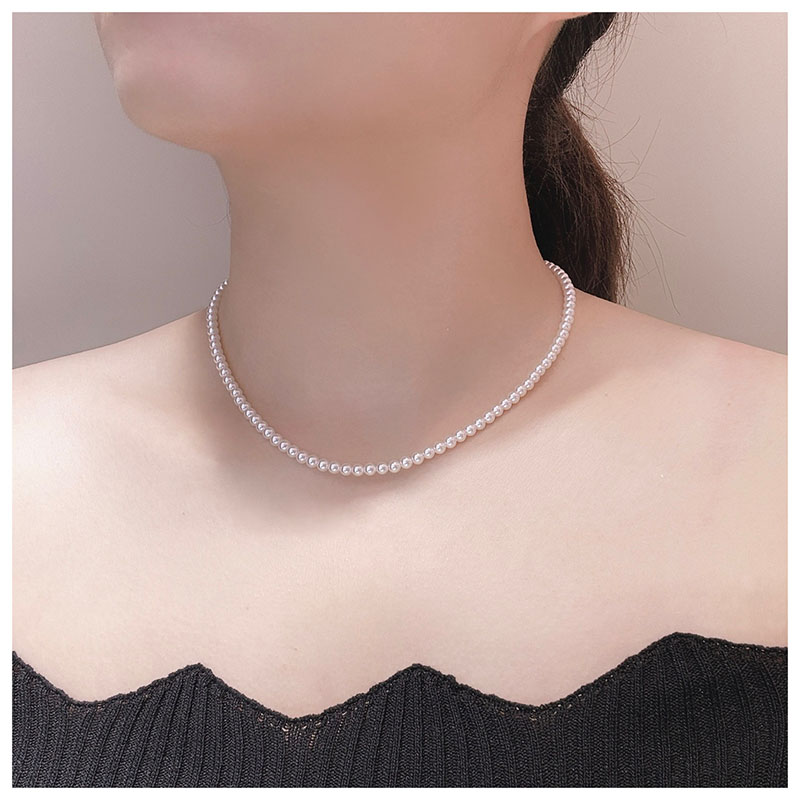 链子925银仿珍珠 时尚百搭经典小米珠baby珠气质强光可调节白色