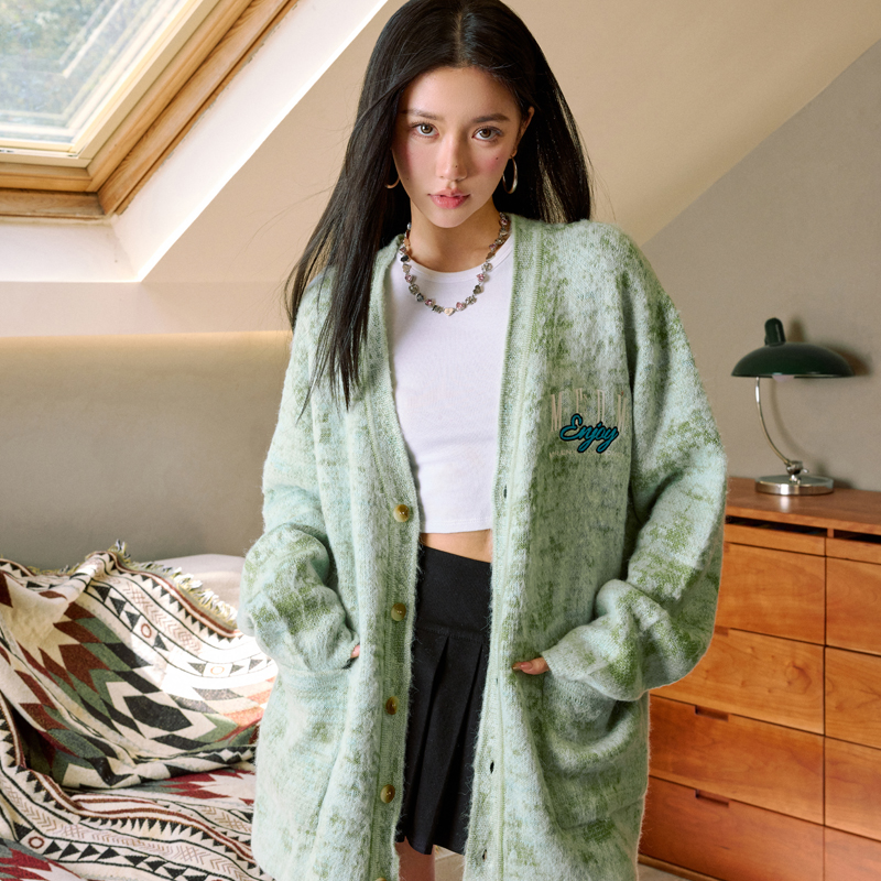 MEDM25FW薄荷曼波渐变毛衣男春秋季国潮时尚百搭情侣针织衫外套