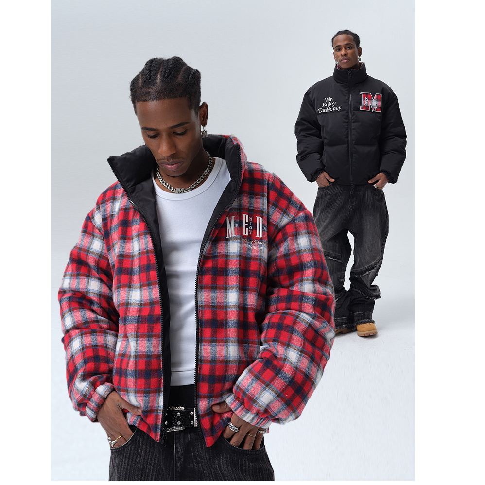 MEDM24FW格子双面羽绒服男2024新款美式复古加厚保暖休闲外套冬季