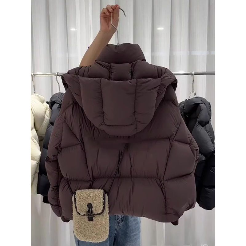 新款2023羽绒服咖色连帽面包服服冬季新款女装高级感超好看小个子