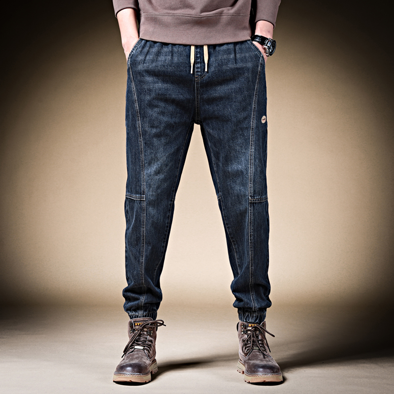 冬季新款工装牛仔裤男士束脚宽松拼接秋天痞帅束腿长裤子高端潮牌