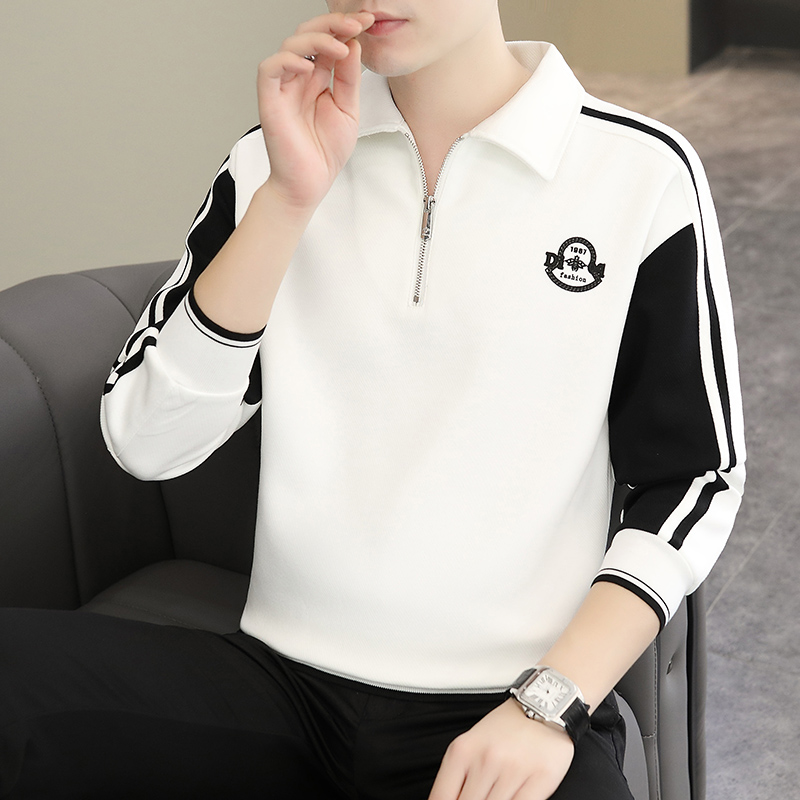 时尚翻领卫衣男士秋冬季新款长袖T恤男装上衣服时尚百搭套头打底