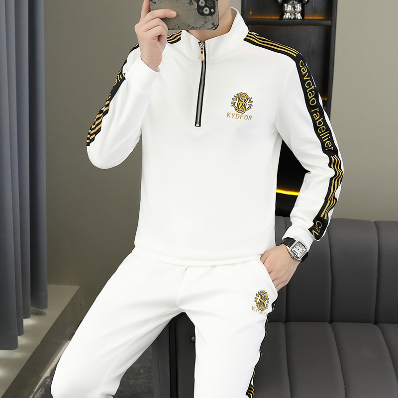 欧版套装男士半拉链立领两件套时尚卫衣男春秋季新款重磅卫衣男装