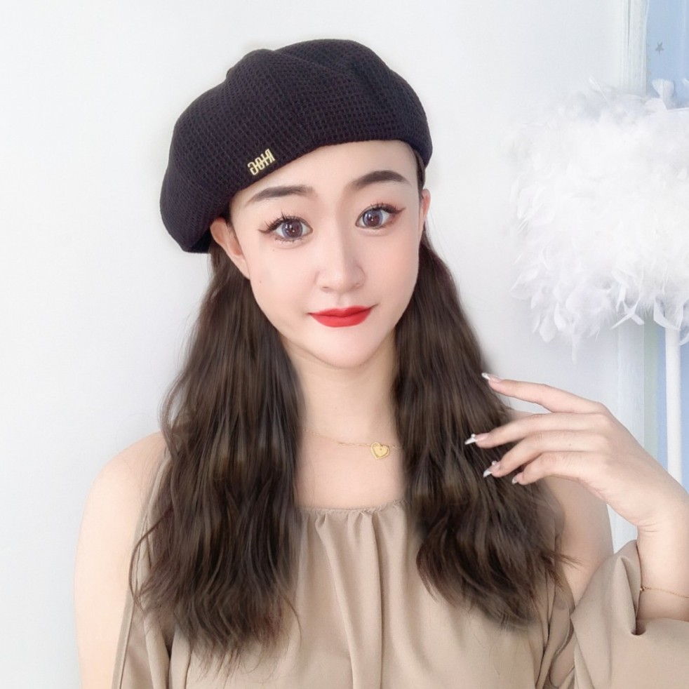 【春款】帽子假发一体时尚贝雷帽水波纹 洋气减龄