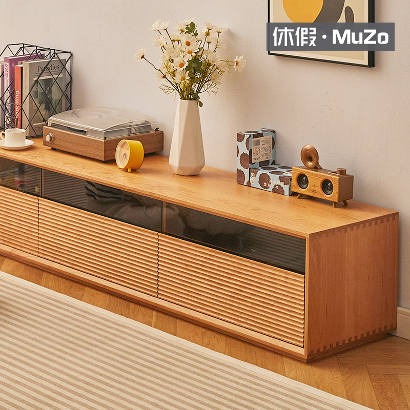 休假木作 全实木电视柜樱桃木原木日北欧式简约地柜小户型影音柜