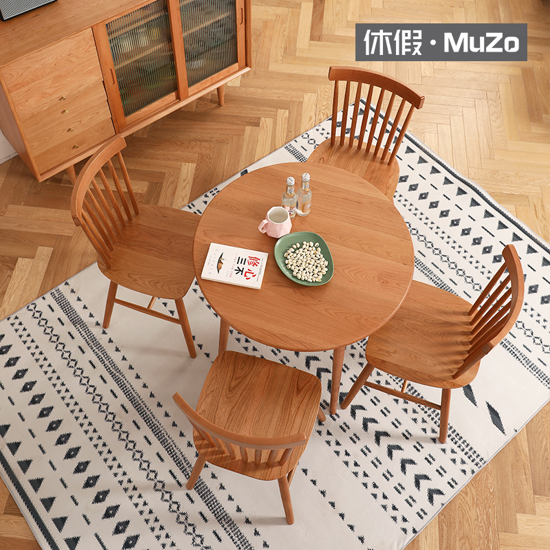 北欧餐桌家用小户型圆桌橡木樱桃木实木日式原木简约圆形餐椅组合