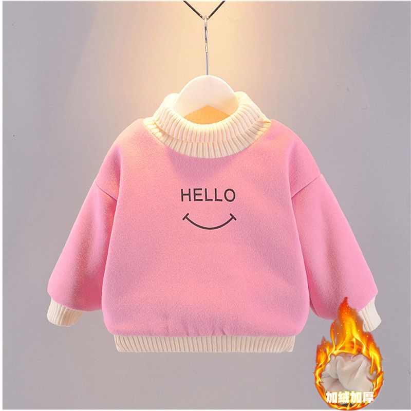 女童加绒卫衣秋冬装2023新款韩版洋气宝宝加厚套头保暖上衣打底衫