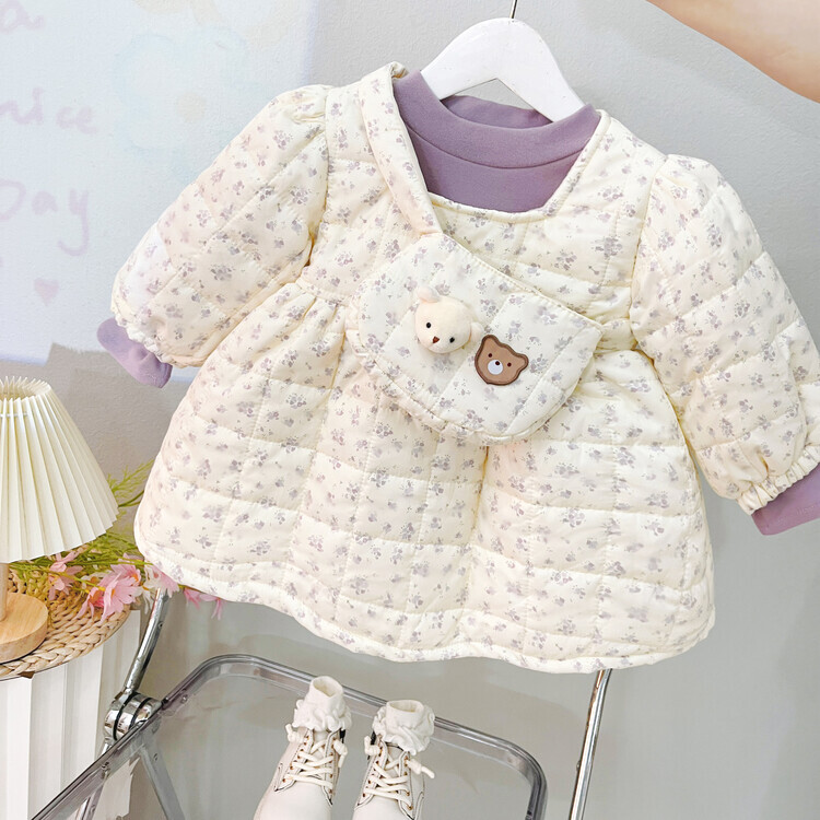 女童新款棉服儿童冬季保暖宝宝洋气秋冬加厚碎花棉衣裙两件套