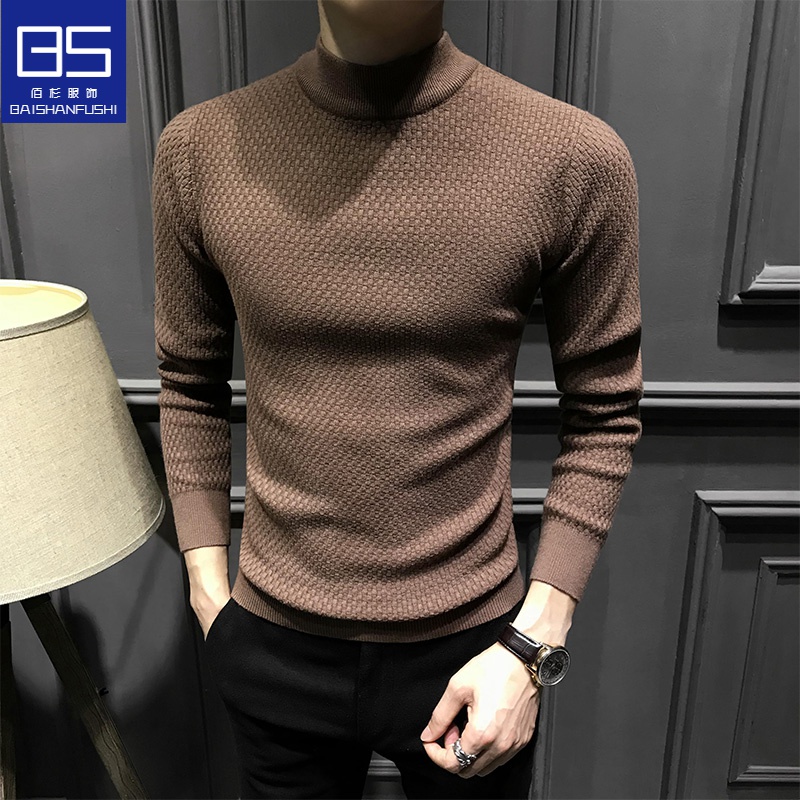 高级感半高领毛衣男秋冬款时尚百搭长袖针织打底衫男士修身毛线衣