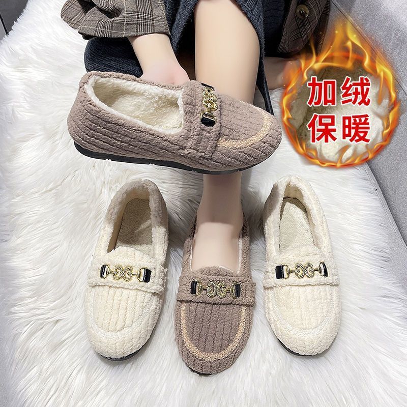 豆豆鞋子女冬2023新款毛毛鞋女加绒加厚保暖月子鞋家居二棉拖鞋女