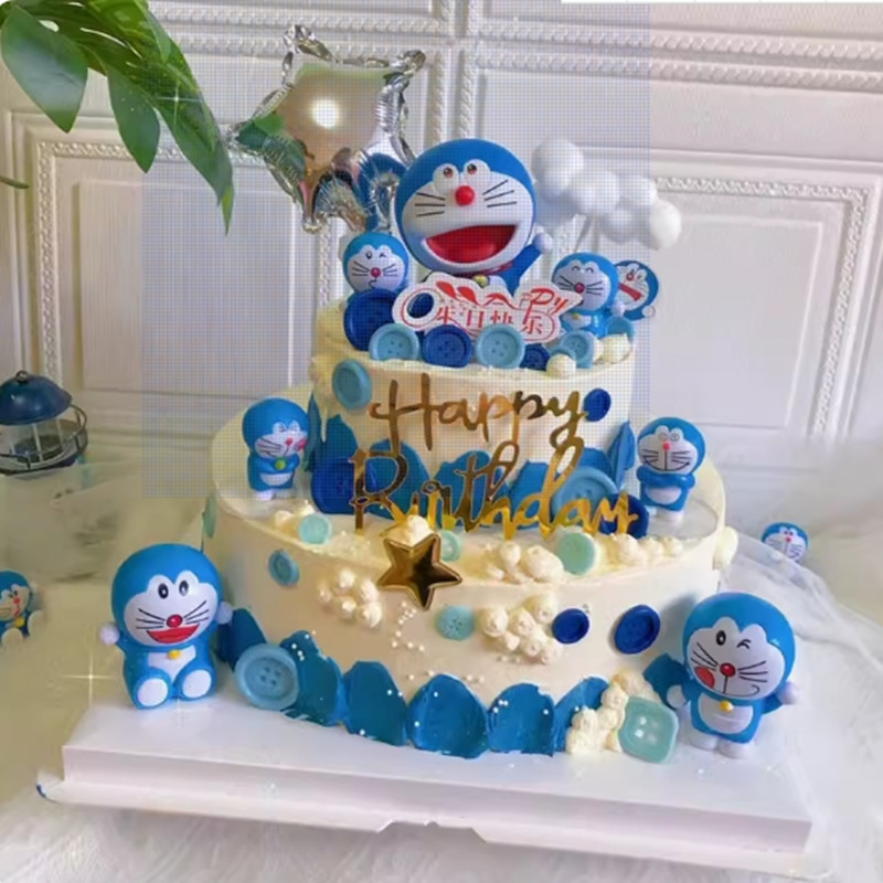 河马臻选蓝色叮当猫蛋糕装饰摆件插件飞天机器猫儿童生日蛋糕41号