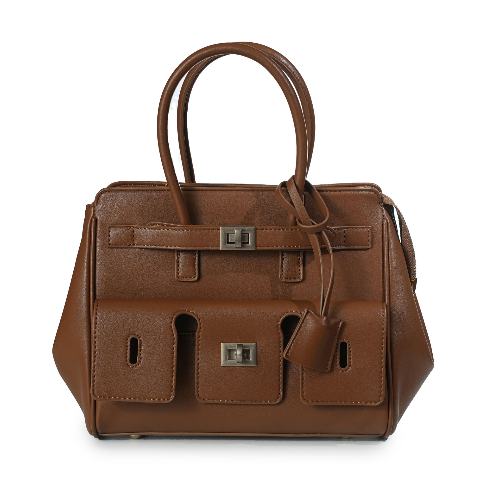 轻奢时尚简约风百搭女士新款手提包 BV8101-棕色-银扣