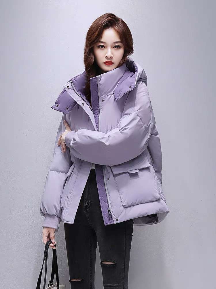 2024新款拼色面包服休闲连帽韩版棉服大口袋短款外套冬季厚棉衣V