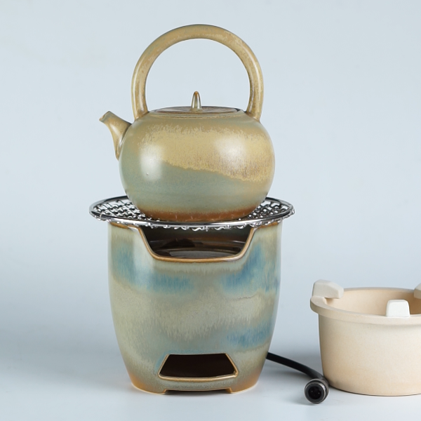 白泥窑变炉烧水壶粗陶炭炉煮茶套装提梁壶白泥陶瓷电陶炉茶壶明火