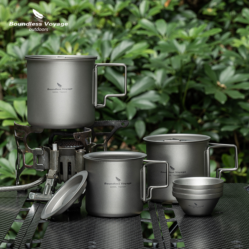 必唯纯钛轻便折叠带盖水杯便携式泡茶杯单层可加热户外露营马克杯