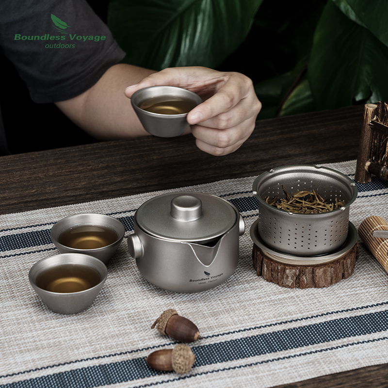 必唯官方纯钛居家户外旅行茶具快客杯露营泡茶壶便携双层钛茶具