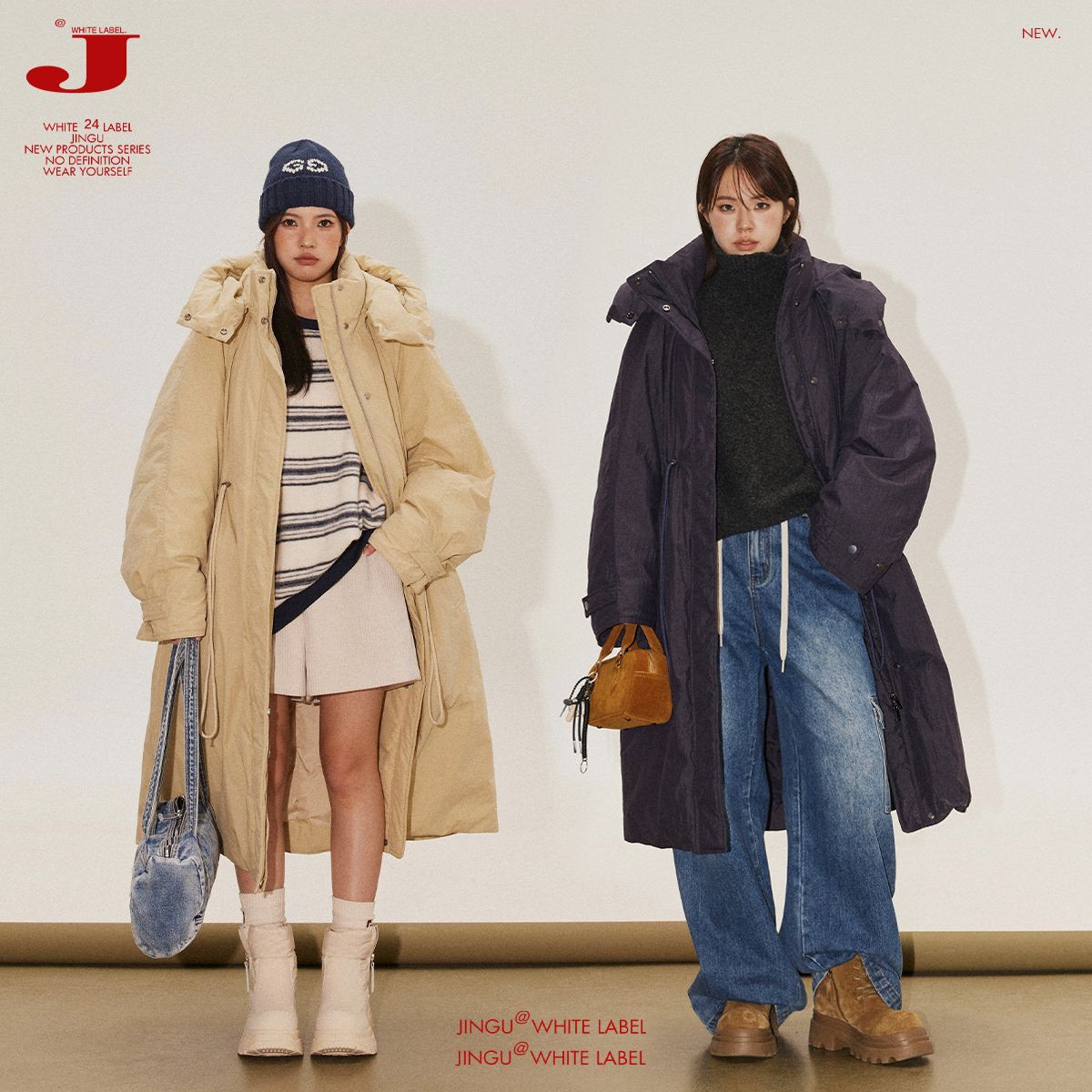 晶咕白标 首尔街角~90白鸭绒工装羽绒服女冬季新款中长款保暖外套