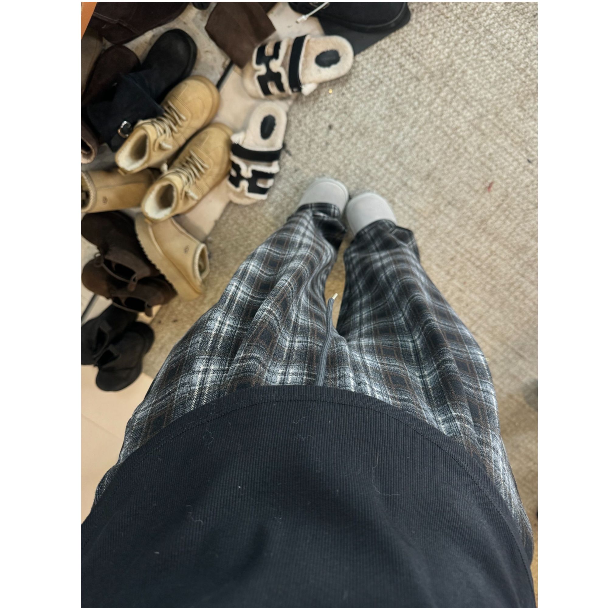 晶咕【棕榈树下】韩版复古全松紧高腰格纹晕染阔腿垂感直筒裤