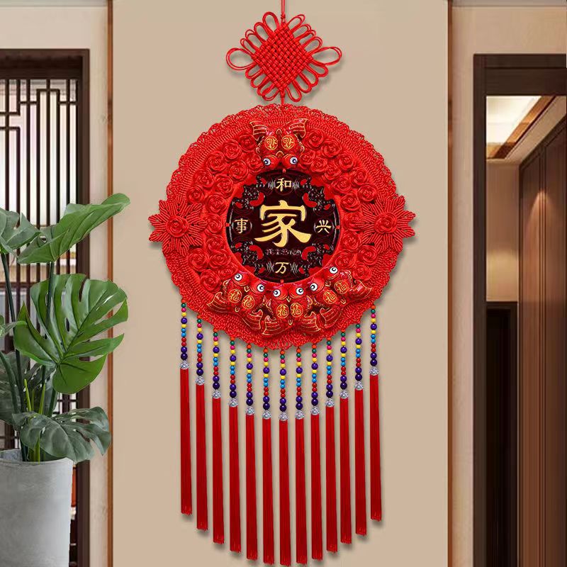 高档中国结桃木挂件圆形福字客厅大号挂饰玄关入户门背景墙新装饰