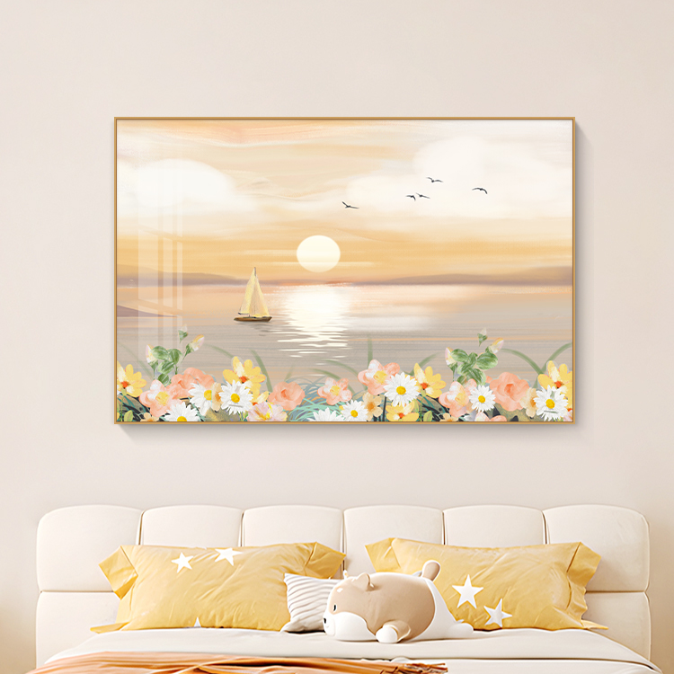 北欧奶油风卧室装饰画温馨床头背景墙挂画高级感主卧房间墙面壁画