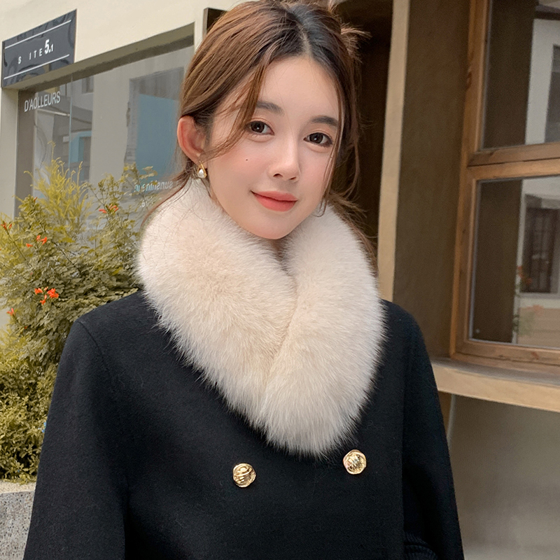 张元英同款狐狸毛 内獭兔毛 短款吸扣V字真毛保暖围脖围巾毛领女