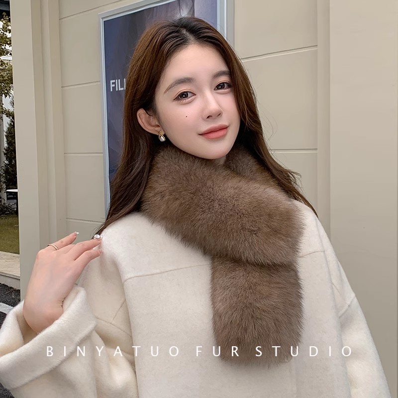 蘑糯糯同款整皮狐狸毛皮草围巾双面真毛保暖围脖韩国真狐狸毛围脖